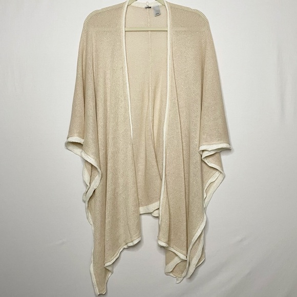 Chico's Accessories - Chico's Linen Knit Contrast Trim Wrap Ruana Beachy Coastal One Size Beige Cream